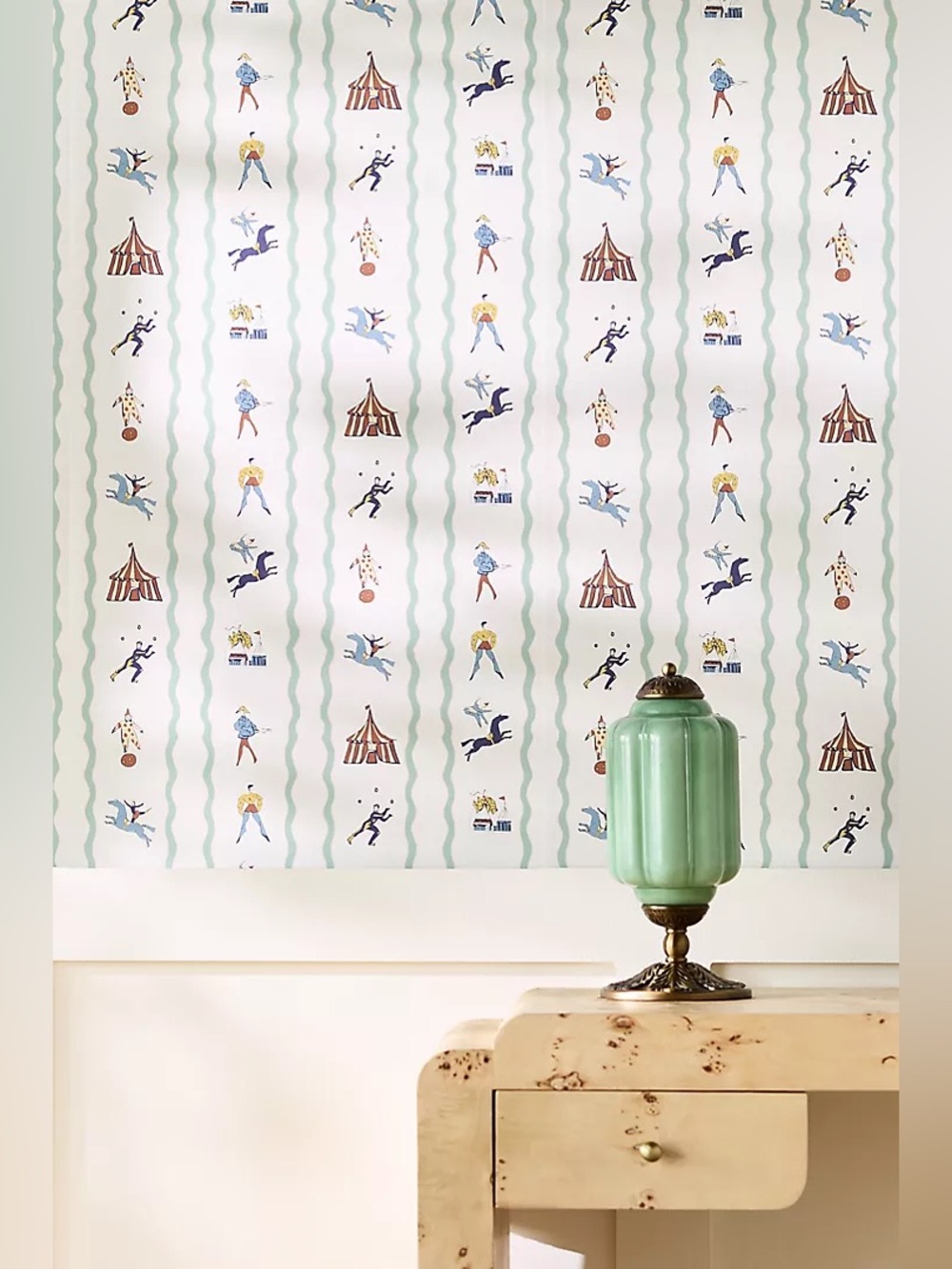 New Anthropologie Annika Reed Studios Green Run Away to the Circus Wallpaper